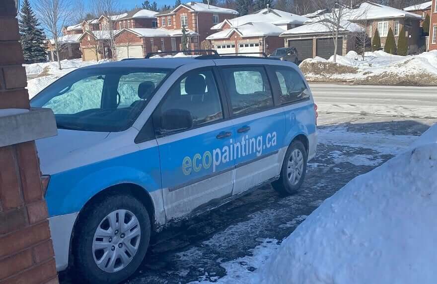 Ecopainting service vehicle in snow covered Barrie