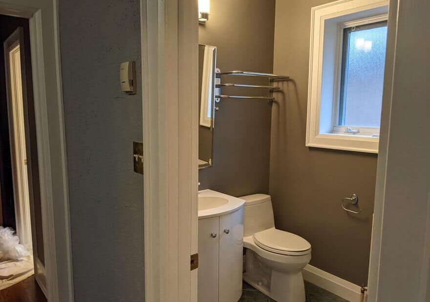 This bathroom is painted with matte finish paint